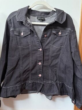 G2 Washed Black Denim Jacket with ruffle detail